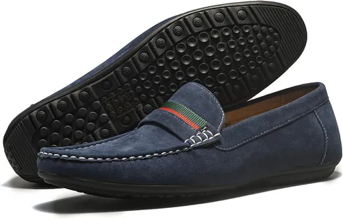 Vista 4 de DECARSDZ - Mocasines para hombre, zapatos planos de gamuza azul
