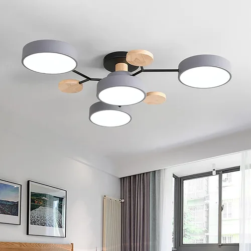 Vista 6 de Lámpara LED de techo, 26 pulgadas, 4 luces de techo modernas, montaje empotrado, de madera, 32 W, regulable, para sala de estar, dormitorio, cocina