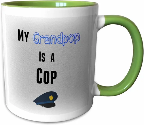 Vista 8 de brooklynmeme Sayings – Mi grandpop es un Cop Frase De Color Azul Con Fondo Gris – Tazas, Negro/Blanco