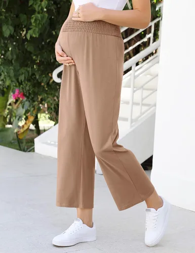 Vista 4 de Coolmee Pantalones de maternidad casuales sueltos de pierna ancha cómodos pantalones de yoga cómodos de cintura alta deportivos deportivos