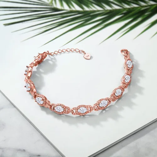 Vista 94 de Gem Stone King 18K Rose Gold Plated Silver Oval Gemstone Birthstone Tennis Bracelet For Women Oval 6X4MM 7 Inch With 1 Inch Extender Fine