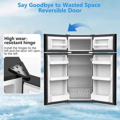 Vista 5 de Mini refrigerador de 4.5 pies cúbicos con congelador, refrigerador compacto de 2 puertas, refrigerador pequeño con termostato ajustable de energía