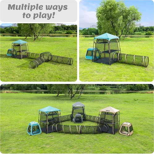 Vista 6 de Catio extragrande para gatos al aire libre, tienda de campaña 3 en 1 para gatos con túnel/cubo desplegable, catio portátil, tienda de campaña