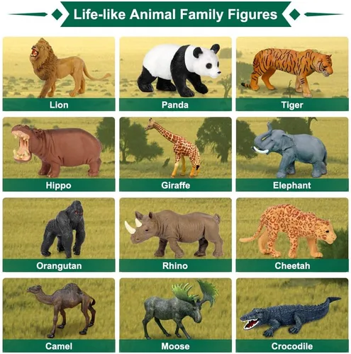 Vista 2 de Figuras de juguetes de animales de safari, 12 figuras realistas de animales salvajes de la selva, juego de animales de zoológico africano grande