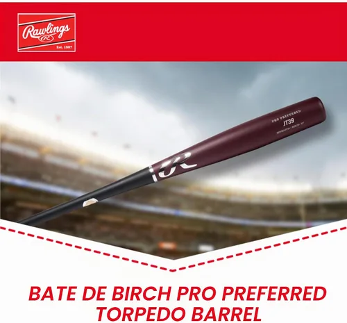 Vista 2 de Rawlings Bate de béisbol de madera de abedul torpedo Colección Pro Preferred Marrón oscuro/Negro Jose Trevino