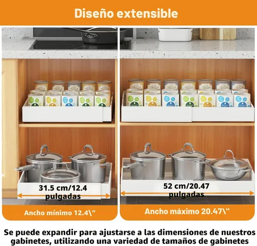 Vista 4 de COVAODQ 1 Paquete Organizador de Gabinete Extraíble Extensible Deslizante Deslizable Estantes de Despensa Almacenamiento Sin Perforación