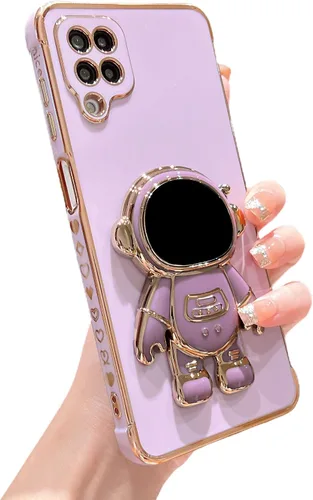 Vista 35 de phylla para Samsung Galaxy A12 Funda de Teléfono con Soporte Oculto de Astronauta Chapado en Oro de Lujo Lindo Astronauta Lateral Lindo