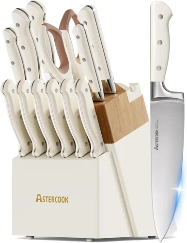 Vista 10 de Astercook Juego de cuchillos de cocina de espiga completa con bloque y Negro