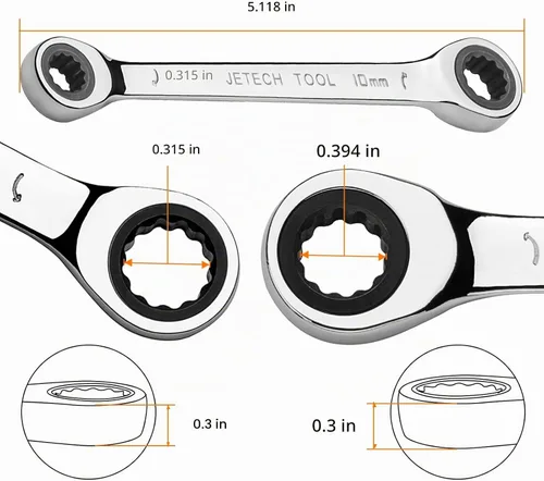 Vista 2 de Jetech Llave de trinquete de doble extremo de caja de 0.315 in x 0.394 in, llave métrica de trinquete de 72 dientes, llave de engranaje resistente