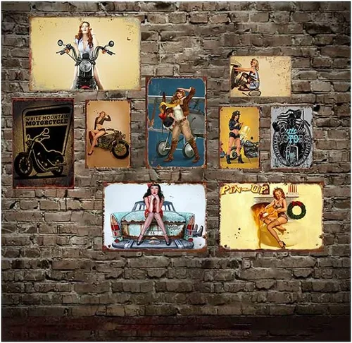 Vista 5 de Letrero de metal con diseño de chica traviesa en el baño, pin up!Adecuado para café, oficina, bar, patio, club, hogar, pared, decoración retro