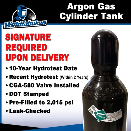 Vista 2 de Tanque Cilindro de Gas Argón 100% para Soldadura 80 cu/ft CGA 580 - LLENO