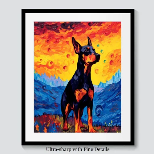 Vista 6 de Bestbuddy Pet 8 x 10 sin marco noche estrellada doberman pinscher perro mascota familia animal amigo paz pintura al óleo impresión arte impresión