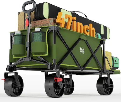 Vista 17 de TIMBER RIDGE Beach Wagon with Balloon Wheels& All-Terrain Wheels, Tailgate 300 lbs Heavy Duty Foldable Wagon for Sand Camping Sports，47" L Beach