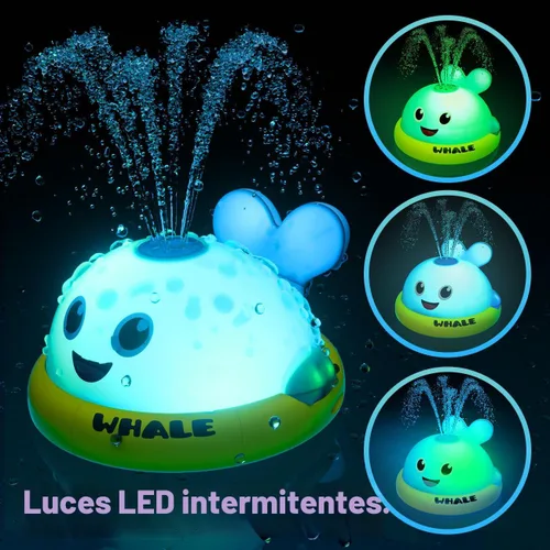 Vista 3 de Juguetes de baño para bebés, juguetes de baño con aspersor de ballena iluminada para niños de 1 a 3 años, juguetes de agua de piscina para niños