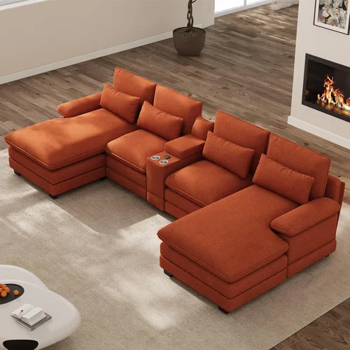 Vista 12 de Sofá nube en forma de U de 130 pulgadas con casa para gatos, sofá modular de gran tamaño para sala de estar, cómodo sofá grande de chenilla, juego