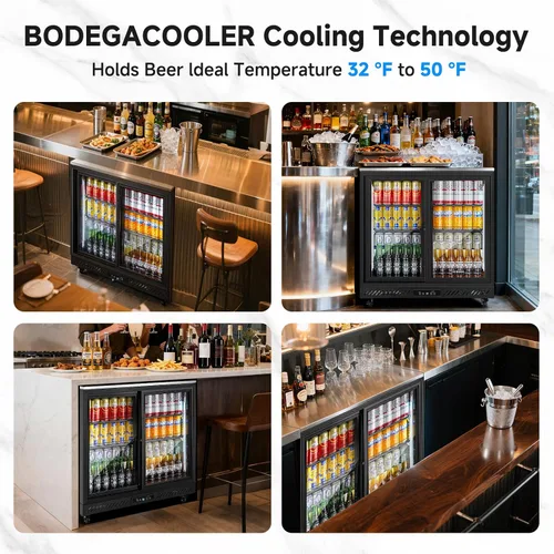 Vista 8 de BODEGA BODEGACOOLER Enfriador de barra trasera, refrigerador comercial de bebidas de 7.7 pies cúbicos con 2 puertas corredizas de vidrio