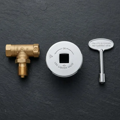 Vista 2 de Midwest Hearth Kit de válvula de gas para fogata NPT de 1/2 pulgada Válvula de bola de latón macizo certificada por CSA, brida cromada y llave