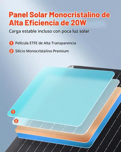 Vista 2 de VEVOR Cargador de batería de panel solar de 20 W y 12 V, cargador de batería solar con controlador inteligente integrado y 3 cables de conexión