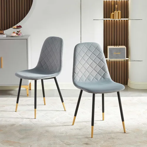 Vista 28 de Juego de 2 sillas de comedor de terciopelo azul marino, sillas tapizadas de cocina y comedor con patas de metal, sillas decorativas modernas