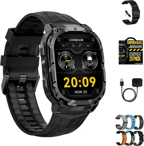 Vista 7 de CARBINOX Reloj Inteligente Vortex (Contestar/Hacer Llamadas), Rastreador de Fitness Resistente de Grado Militar, Resistente al Agua IP69K, Diseño
