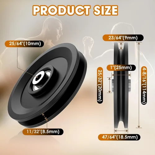 Vista 5 de Rueda de polea de cable de 115mm/4.5", accesorio universal de polea de rodamiento de nailon para gimnasio, sistema de polea de peso de reemplazo