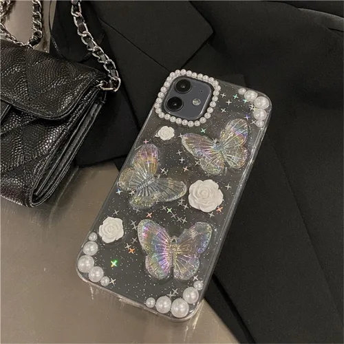 Vista 5 de Funda compatible con iPhone 11, diseño 3D de mariposas florales transparentes con diseño estético, para mujeres, adolescentes y niñas