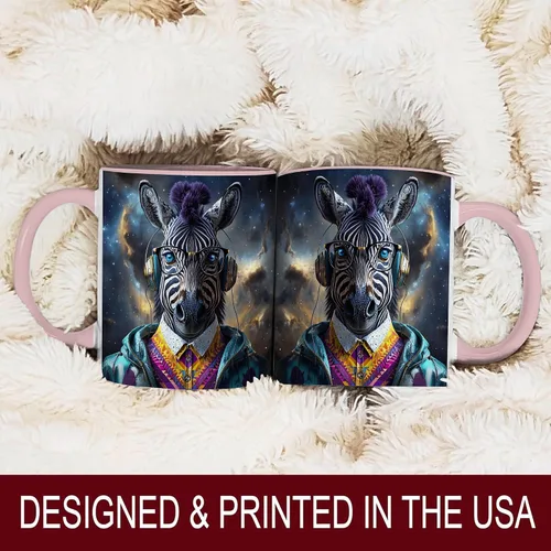Vista 4 de Hipster Zebra Galaxy - Taza de café de animales futuristas, estética de ciberpunk de ciencia ficción, regalo moderno para amantes de la música, taza