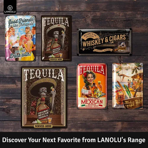 Vista 6 de LANOLU TEQUILA - Letrero de hojalata vintage XXL, letrero retro vintage para bar, letrero de metal La Cantina, Letrero de bar, letrero