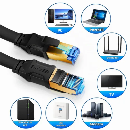 Vista 5 de Cable Ethernet CAT 8, cable de conexión de red LAN de Internet plano de alta velocidad para PS5, Xbox, módem
