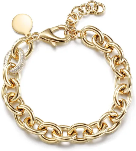 Vista 11 de CIUNOFOR - Pulseras de eslabones de cadena chapadas en oro de 14 quilates para mujer, pulsera apilable con cuentas de plata delicada, joyería