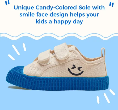 Vista 2 de HAPPY NOCNOC - Zapatos para niños y niñas, tenis de lona con doble gancho y bucles con suela de color caramelo