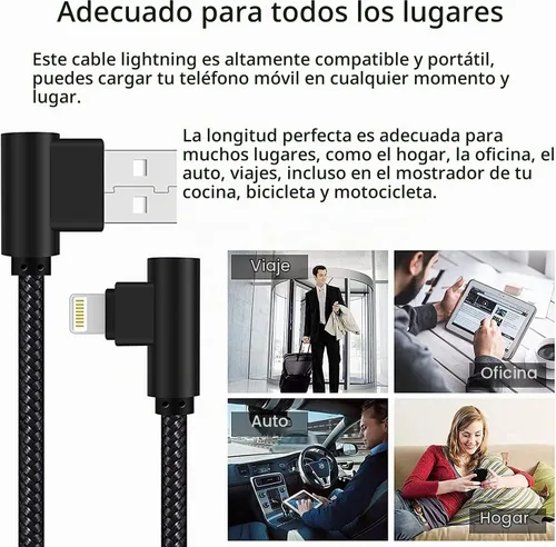 Vista 7 de Cargador para iPhone de 1 pie con certificado MFi corto de 90 grados