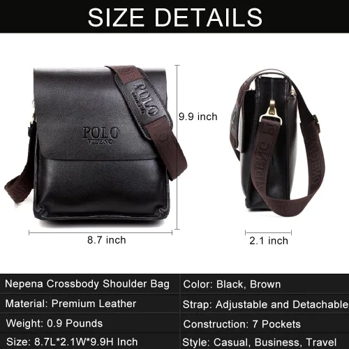 Vista 3 de Nepena Bolso bandolera pequeño para hombres y mujeres, bolso cruzado de hombro para hombre, bolso cruzado lateral para viajes y trabajo