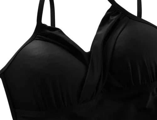 Vista 7 de Hilor - Traje de baño de una pieza para mujer, diseño con cuello en V, parte delantera drapeada y control de abdomen