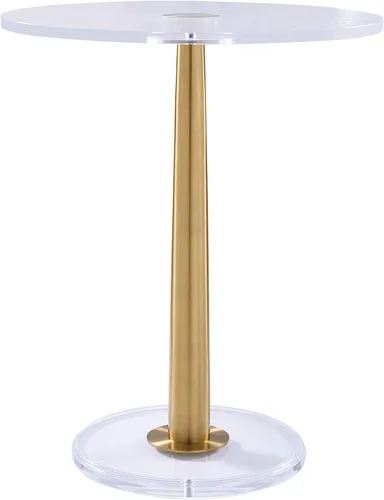 Vista 7 de Mesa de acrílico transparente con poste de metal de cono (pequeña, oro cepillado)