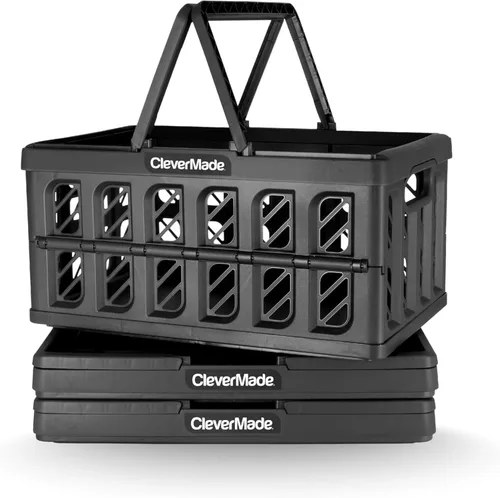 Vista 13 de CleverMade - Cestas de compras plegables con asas, 24 litros, paquete de 3, color océano