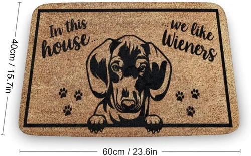 Vista 3 de in This House We Like Wiener - Divertido felpudo para perro de Wiener, tapete de bienvenida para perro con salchicha, mamá del perro, tapete
