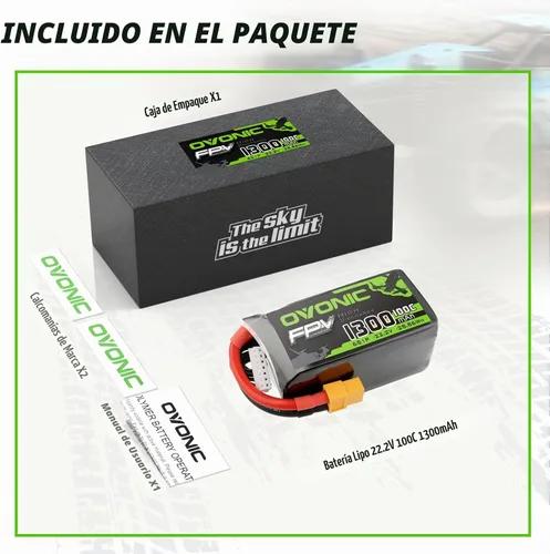Vista 6 de OVONIC 6S Lipo Batería 100C 1300mAh 22.2V Lipo Batería con XT60 Conector para RC FPV Racing Drone Quadcopter