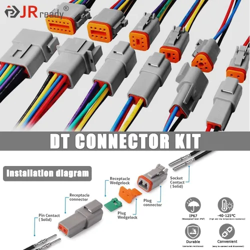Vista 2 de JRready ST6308 Kit de conectores Deutsch, conector DT impermeable de 2 3 4 6 8 12 pines, tamaño 16 contactos sólidos, crimpadora DT2 equivalente a