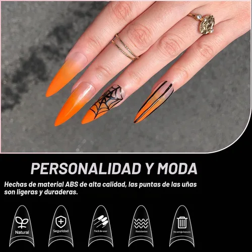 Vista 4 de Puntas de uñas estilo stiletto, uñas postizas de gel suave con forma de almendra, uñas postizas a presión de acrílico transparente, 120