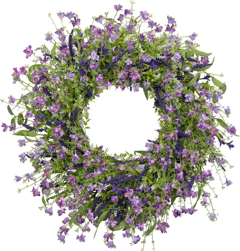 Vista 10 de LLZLL Decoraciones de primavera para el hogar, corona de primavera de 22 pulgadas, coronas artificiales de verano con hojas de eucalipto, lavanda
