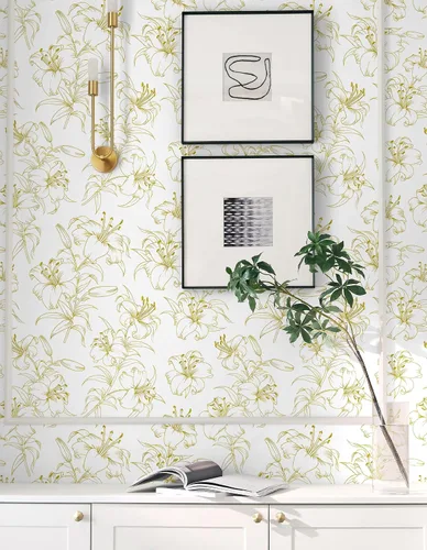 Vista 3 de Papel tapiz autoadhesivo y removible de 78.7 x 17.3 pulgadas, papel de contacto blanco y amarillo, papel tapiz floral autoadhesivo extraíble