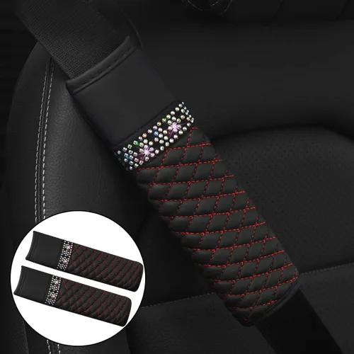 Vista 4 de AICEL - Juego de 2 fundas para cinturón de seguridad de auto, correa de hombro con brillo de strass para una conducción más cómoda, almohadillas