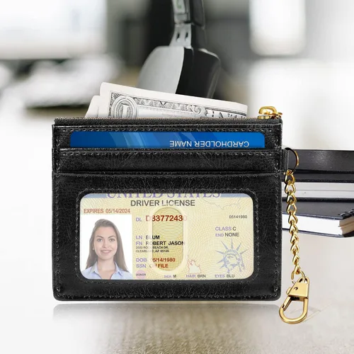 Vista 2 de SEAVILIA Tarjetero llavero cartera para mujer con ventana de identificación RFID monedero regalo abeja delgada minimalista pequeña cartera