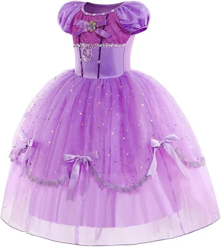Vista 76 de Disfraz de princesa Sofía Rapunzel para niñas, disfraz de Halloween, Navidad, cumpleaños, fiesta con accesorios