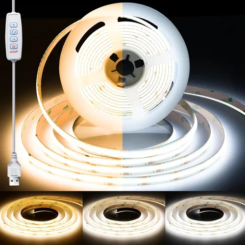 Vista 18 de Tira de Luz LED COB Azul, 16.5 pies / 5M 8mm / 0.3 Pulgadas 12V, Tira de Luz LED 1600 Brillante Azul con Adaptador de Corriente, Tira de Luz LED COB