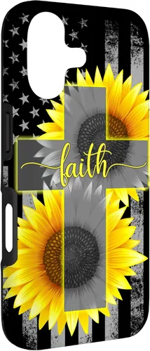 Vista 3 de Faith Jesus Cross Sunflower American Flag Patriotic Black Case for iPhone 17