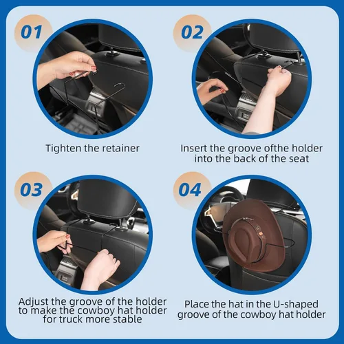 Vista 4 de Perchero para sombreros de automóvil, soporte para sombrero de vaquero para organizador de sombreros, colgador de ropa de almacenamiento trasero