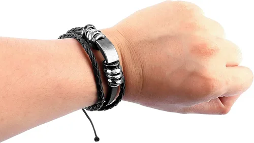 Vista 4 de Eigso - 4 pulseras de cuero punk, para hombres y mujeres, clásicas, góticas, vintage, de poliuretano, para hombre y mujer Negro - B