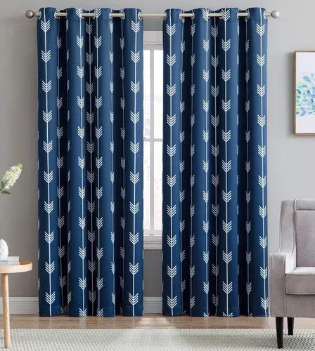 Vista 8 de HLC.ME Paneles de cortinas opacas con estampado de flechas para oscurecer la habitación, con ojales, para habitación de niños, juego de 2